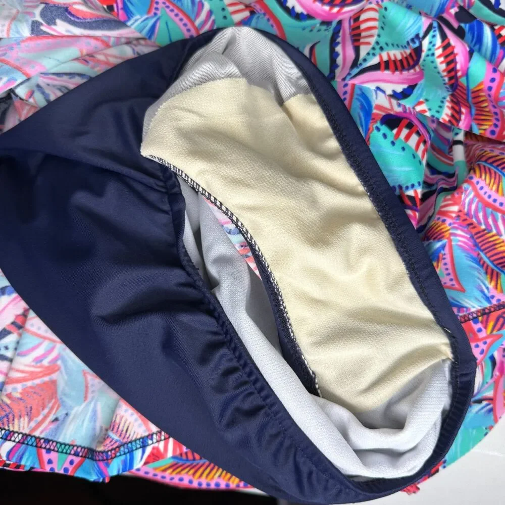 Swim Solutions Womens One Piece Bathing Suit 12 Pink Blue Tropical Tiered Resort - Picture 6 of 12